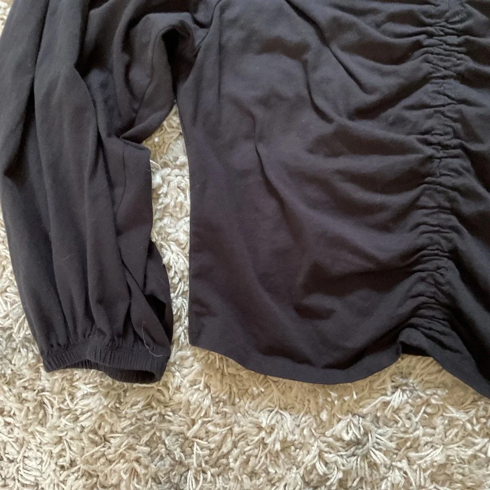 Banana Republic Black Ruched V-Neck Puff Sleeve Knit Top Large